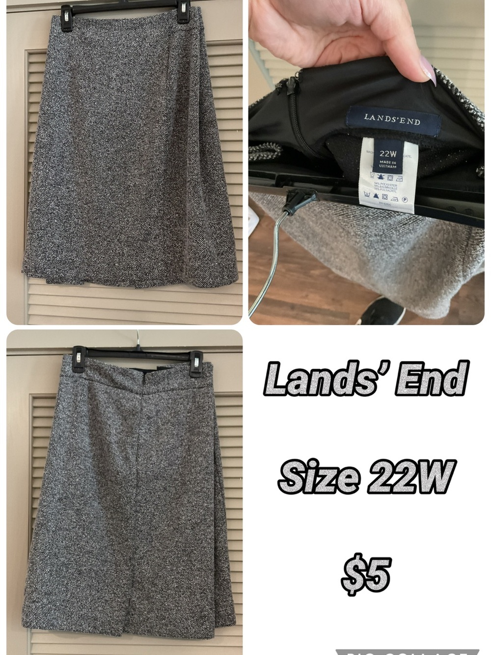 Lands' End Women's Grey Tweed A-Line Skirt